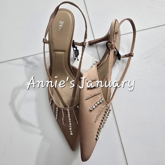 ZARA Women's Rhinestone Sandals(Beige, US 8, 10/EUR 39, 41) - Picture 4 of 9